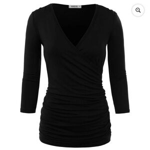 Doublju Classic Black Wrap Blouse